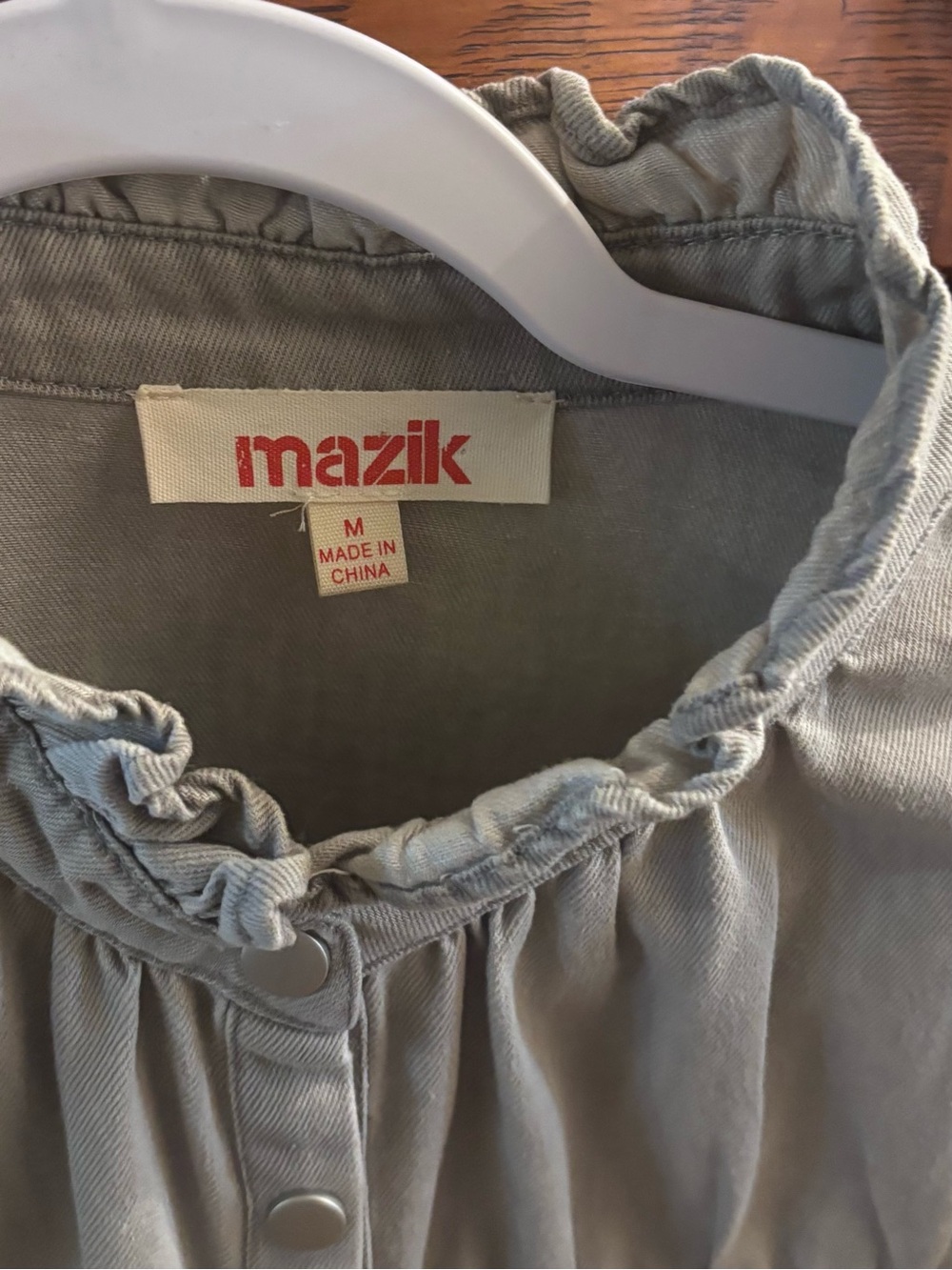 Mazik Gray Ruffle-Neck Button Front Top - Picture 3 of 5